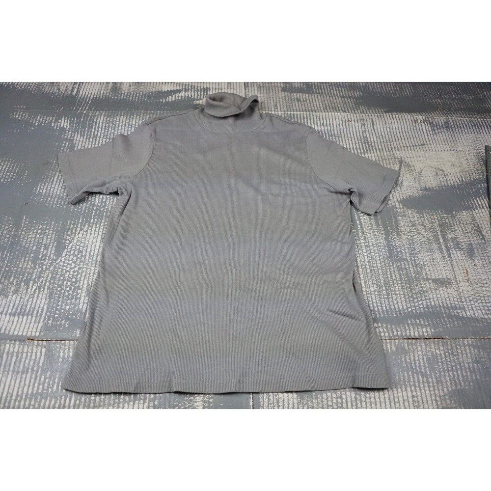 Woman Within top womans 1X gray ribbed short sleeve turtle neck stretch fitted